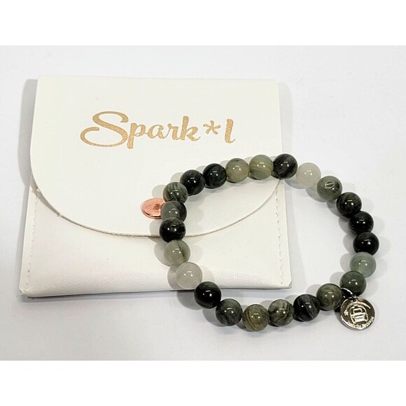 MW Spark*L Sparkl Sparkle Beaded Stretch Bracelet Bamboo Agate Beads Green NEW! - Picture 1 of 5